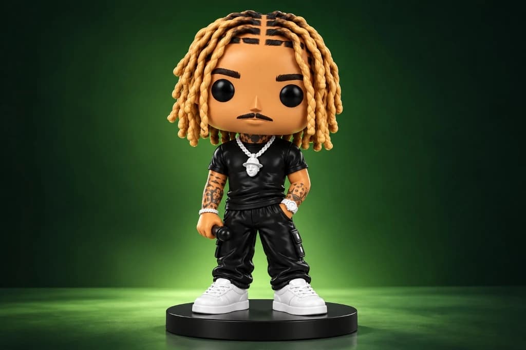 Figurine 3D personnalisée — style chanteur avec micro et tresses