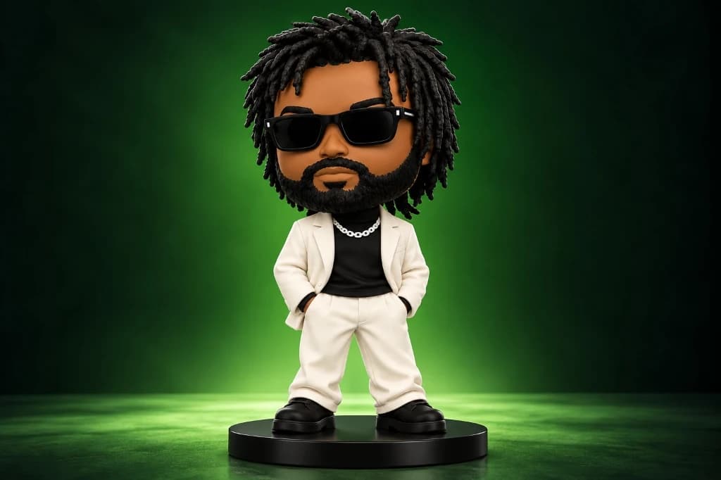 Figurine 3D personnalisée — homme en costume blanc avec lunettes